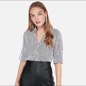 Express Black And White Striped Portofino Shirt